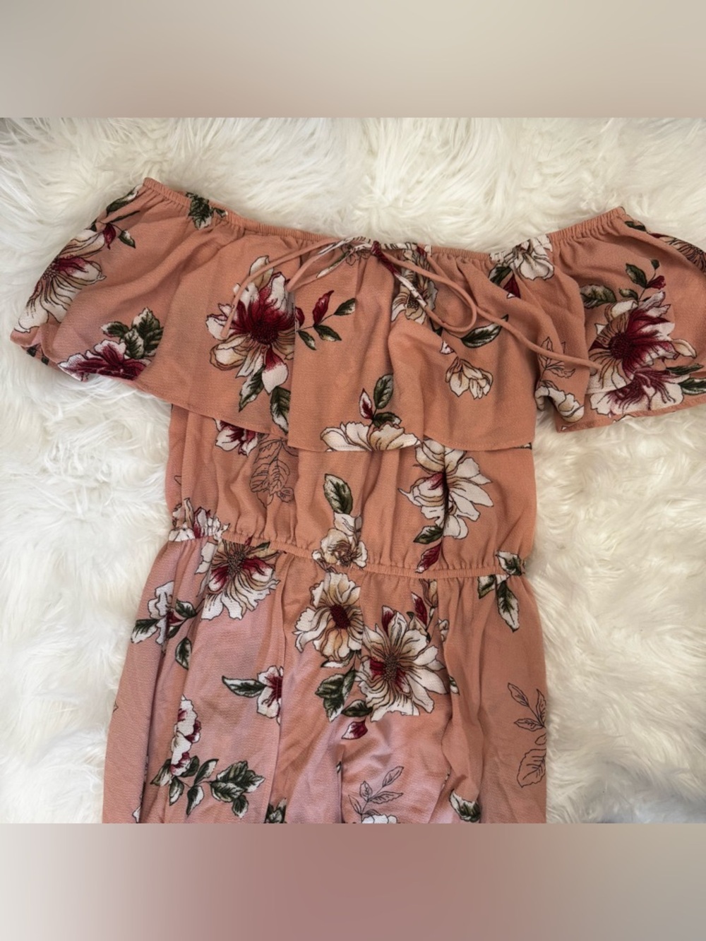 Altar'd State Mauve Floral Off-Shoulder Romper Jumpsuit Dress - Picture 4 of 11